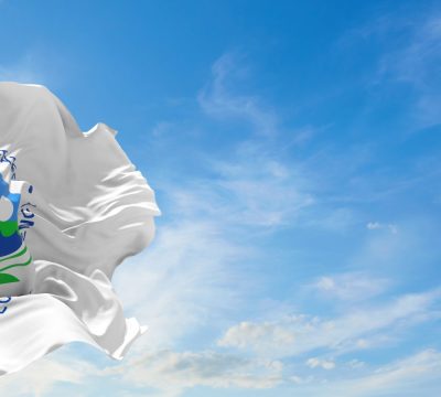 Minsk, Belarus - May, 2021: flag of United States Environmental Protection Agency waving in the wind. USA Departments. Copy space. 3d illustration,
